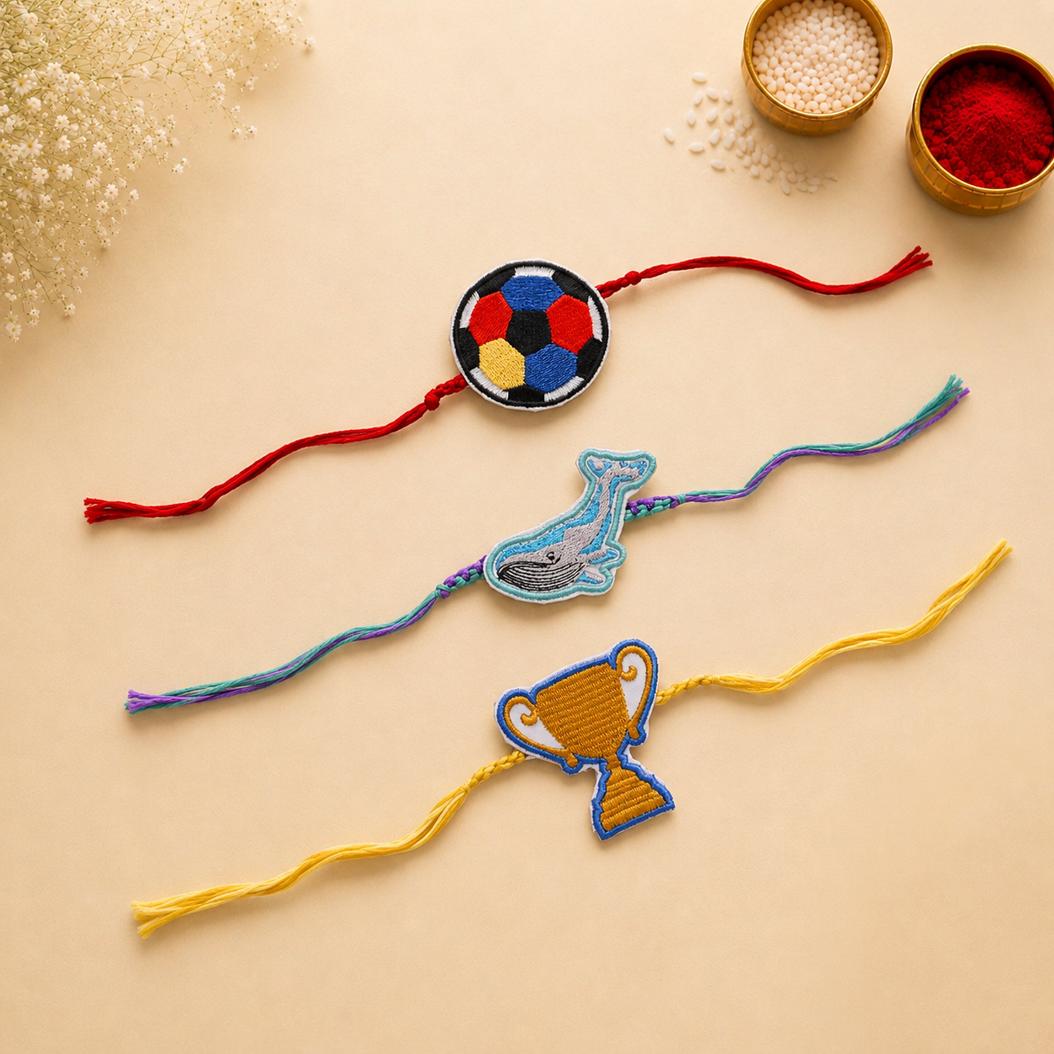 Football, Whale & Trophy Theme Rakhi Combo (Set of 3)