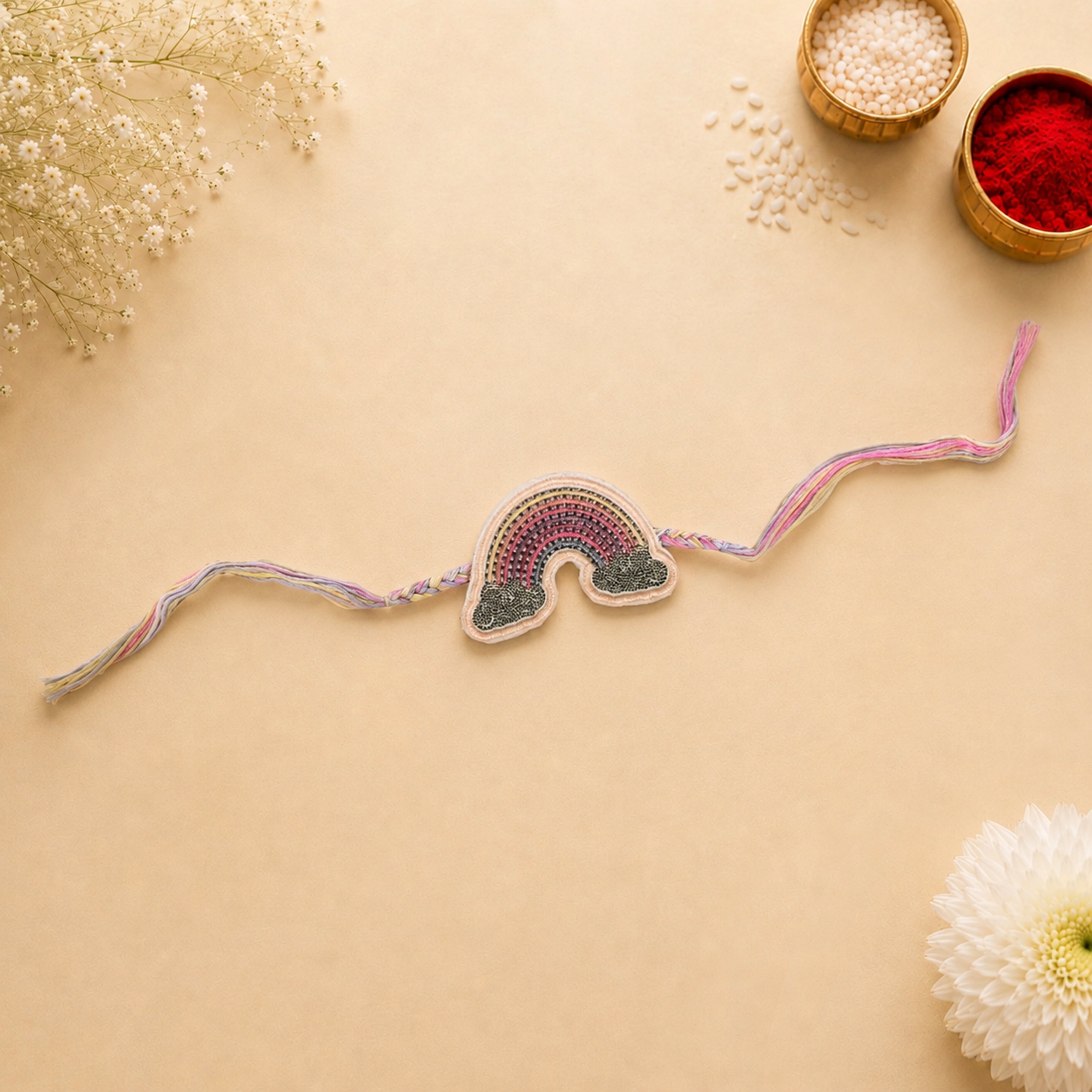 Pastel Rainbow Cloud Embroidered Rakhi