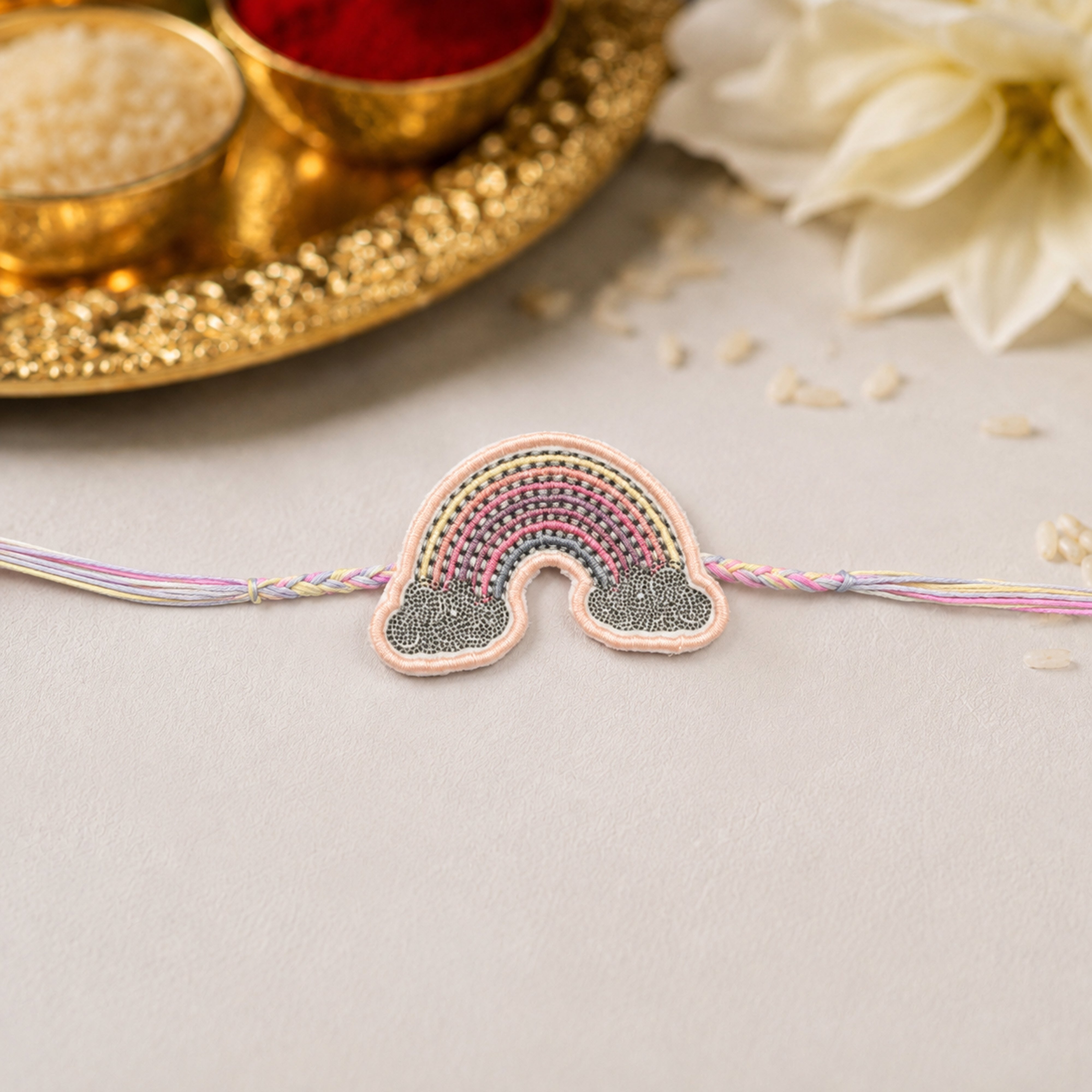 Pastel Rainbow Cloud Embroidered Rakhi